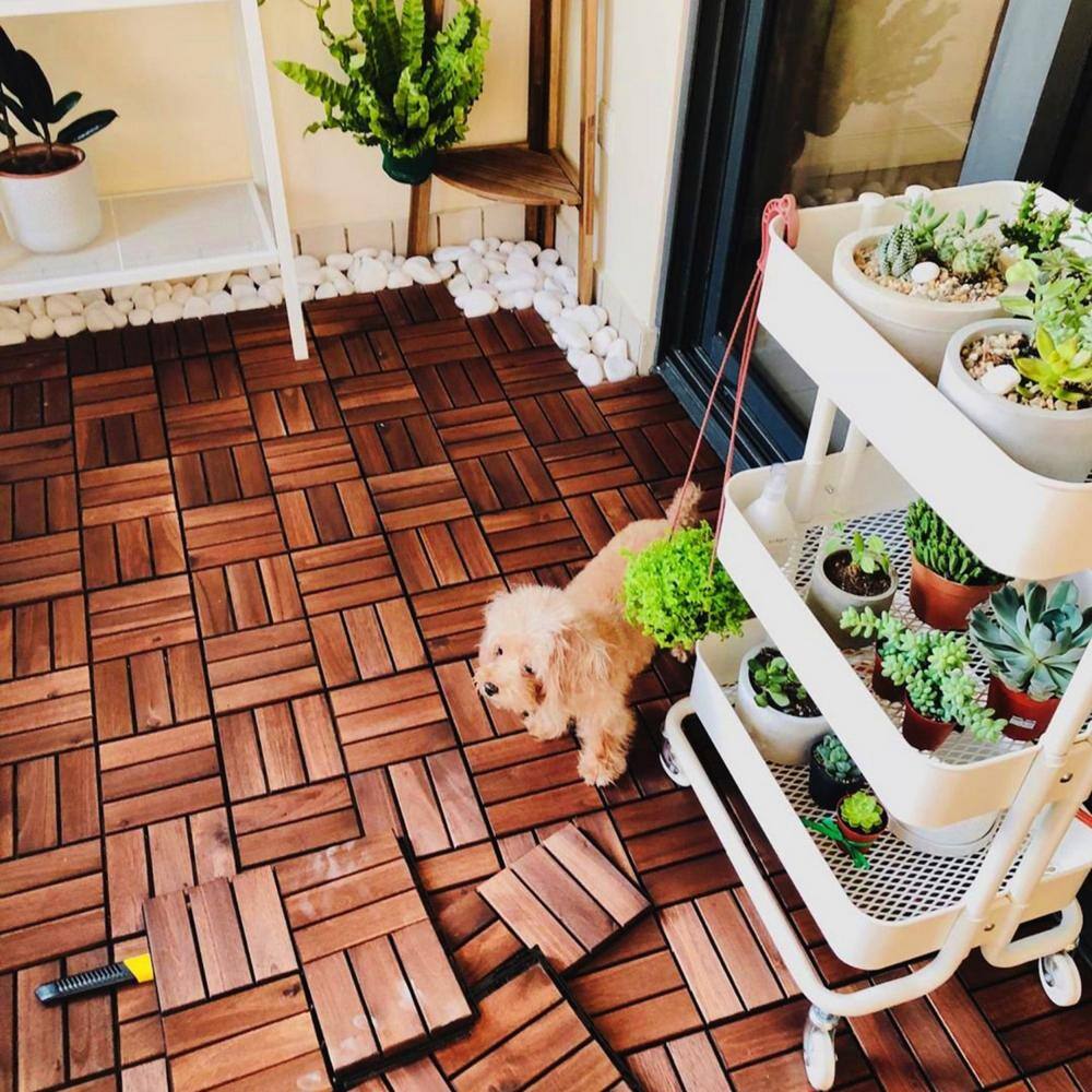 Tidoin Outdoor 1 ft. x 1 ft. Acacia Wood Deck Tile in Brown(10 Per Box)