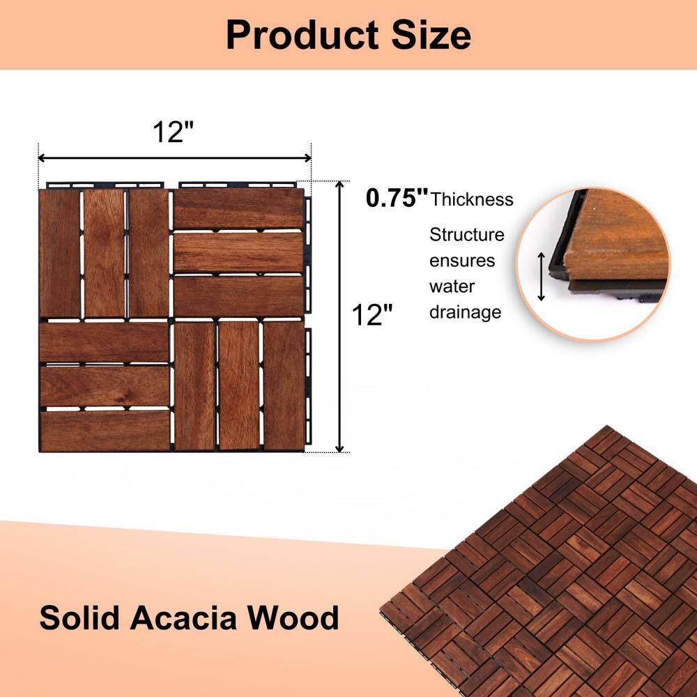Tidoin Outdoor 1 ft. x 1 ft. Acacia Wood Deck Tile in Brown(10 Per Box)