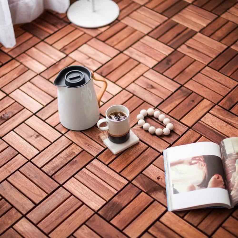 Tidoin Outdoor 1 ft. x 1 ft. Acacia Wood Deck Tile in Brown(30 Per Box)