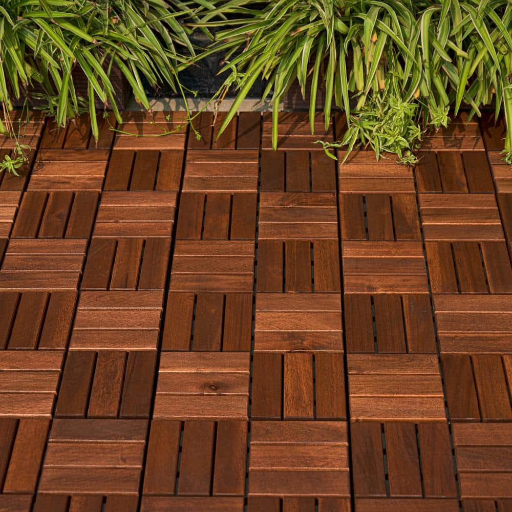 Tidoin Outdoor 1 ft. x 1 ft. Acacia Wood Deck Tile in Brown(30 Per Box)