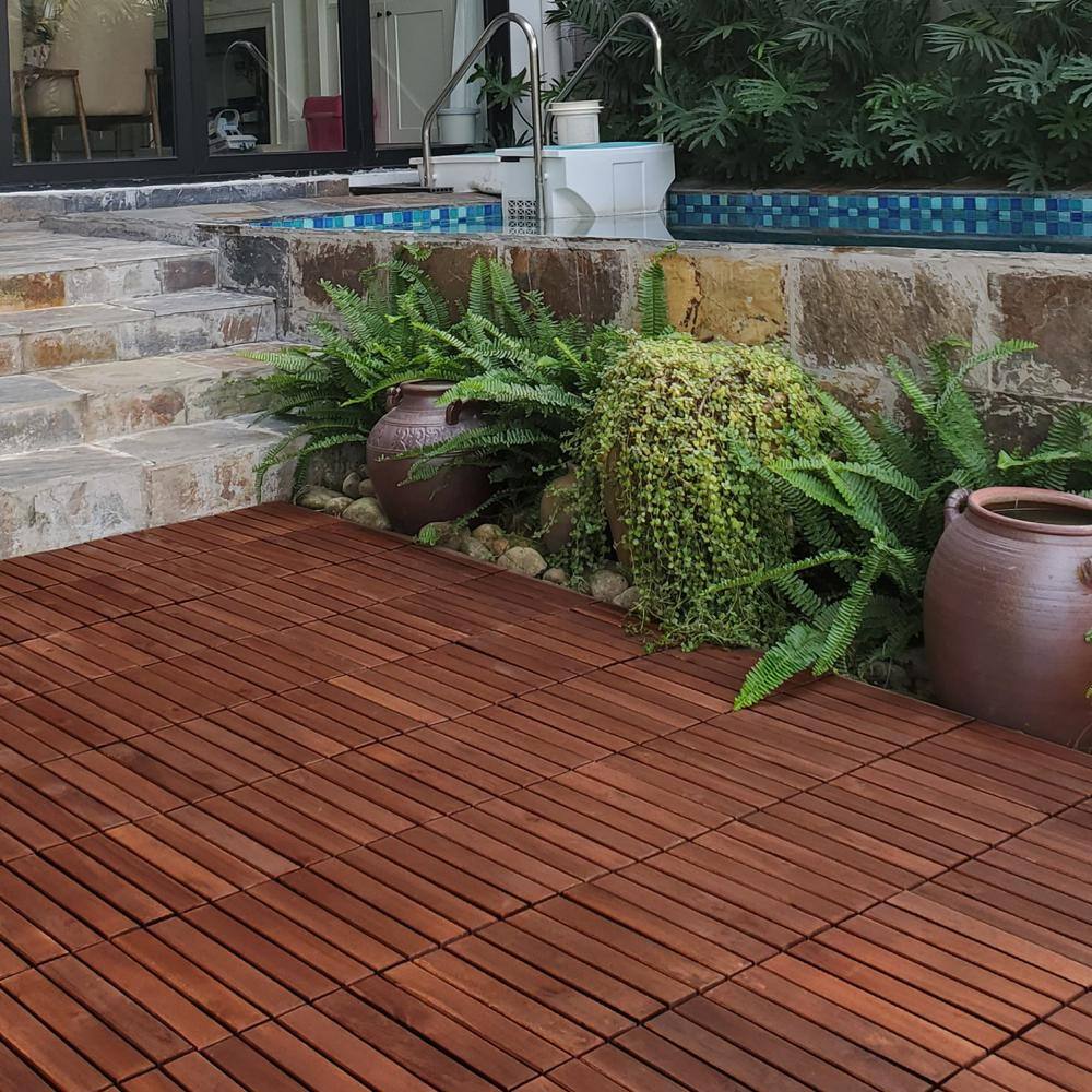 Tidoin Outdoor 1 ft. x 1 ft. Acacia Wood Deck Tile in Brown(20 Per Box)
