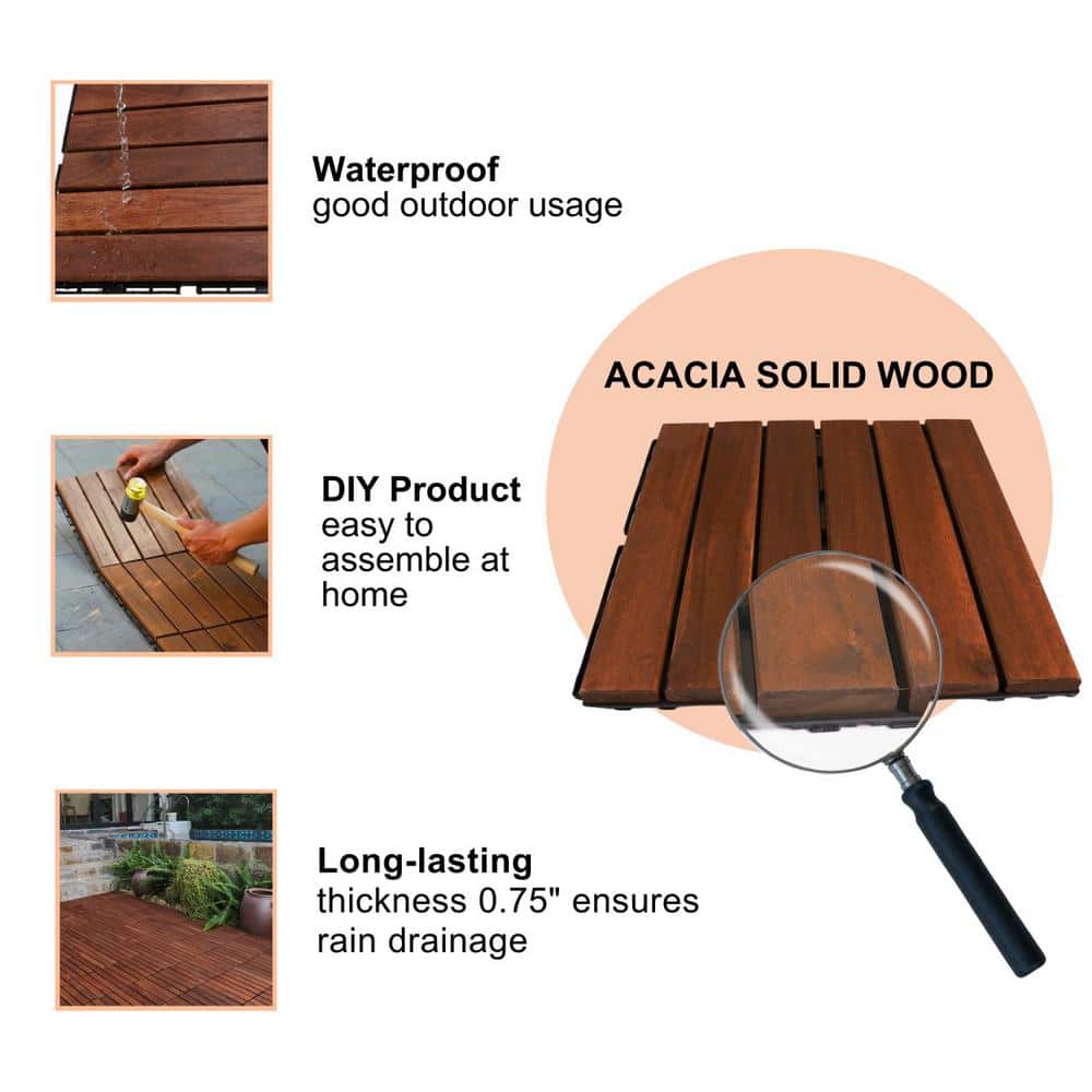 Tidoin Outdoor 1 ft. x 1 ft. Solid Wood Deck Tile in Brown(30 Per Box)
