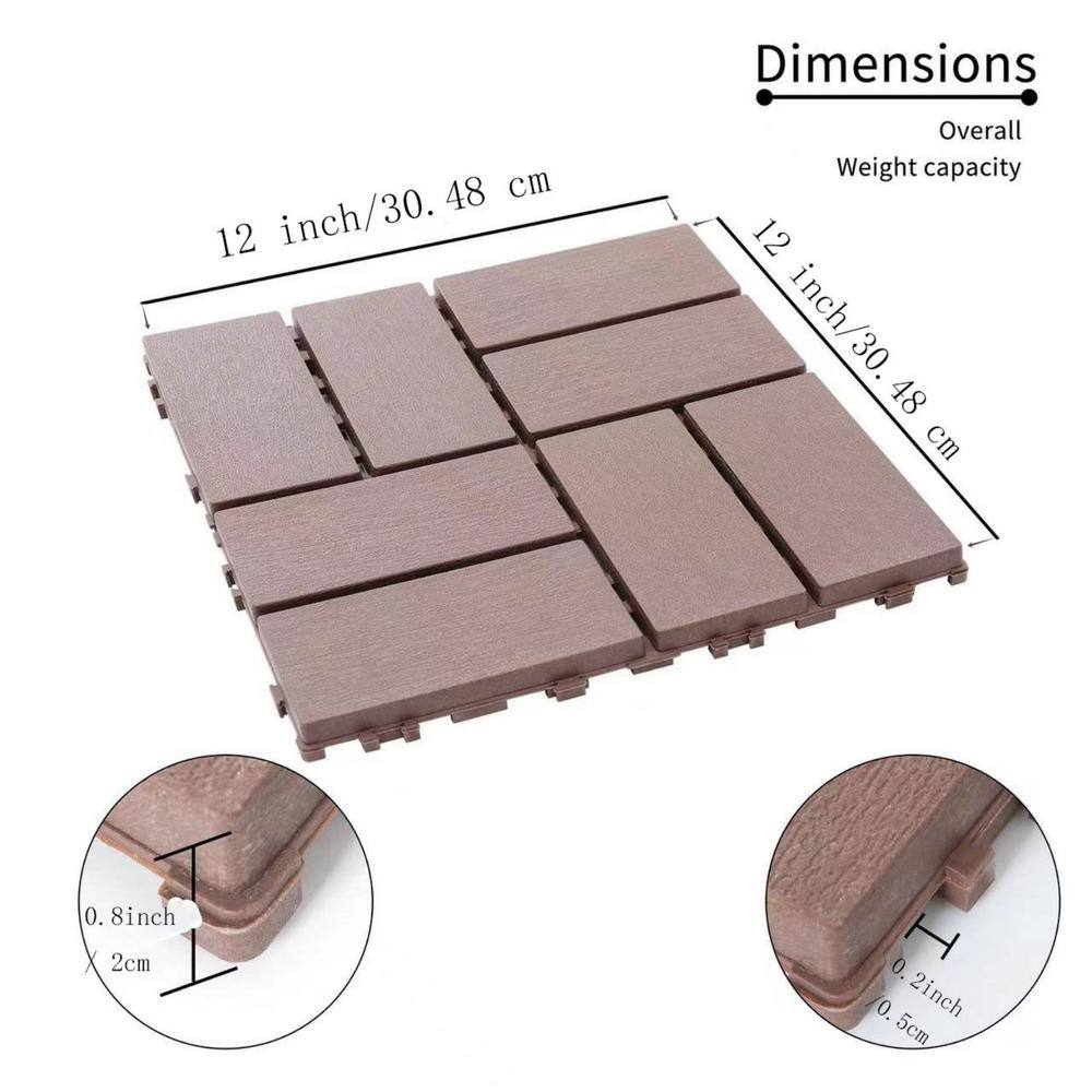 Tidoin Outdoor 1 ft. x 1 ft. Composite Interlocking Tile Deck Tile in Brown(44 Per Box)