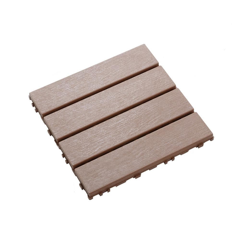 Tidoin Outdoor 1 ft. x 1 ft. Composite Interlocking Tile Deck Tile in Brown(44 Per Box)