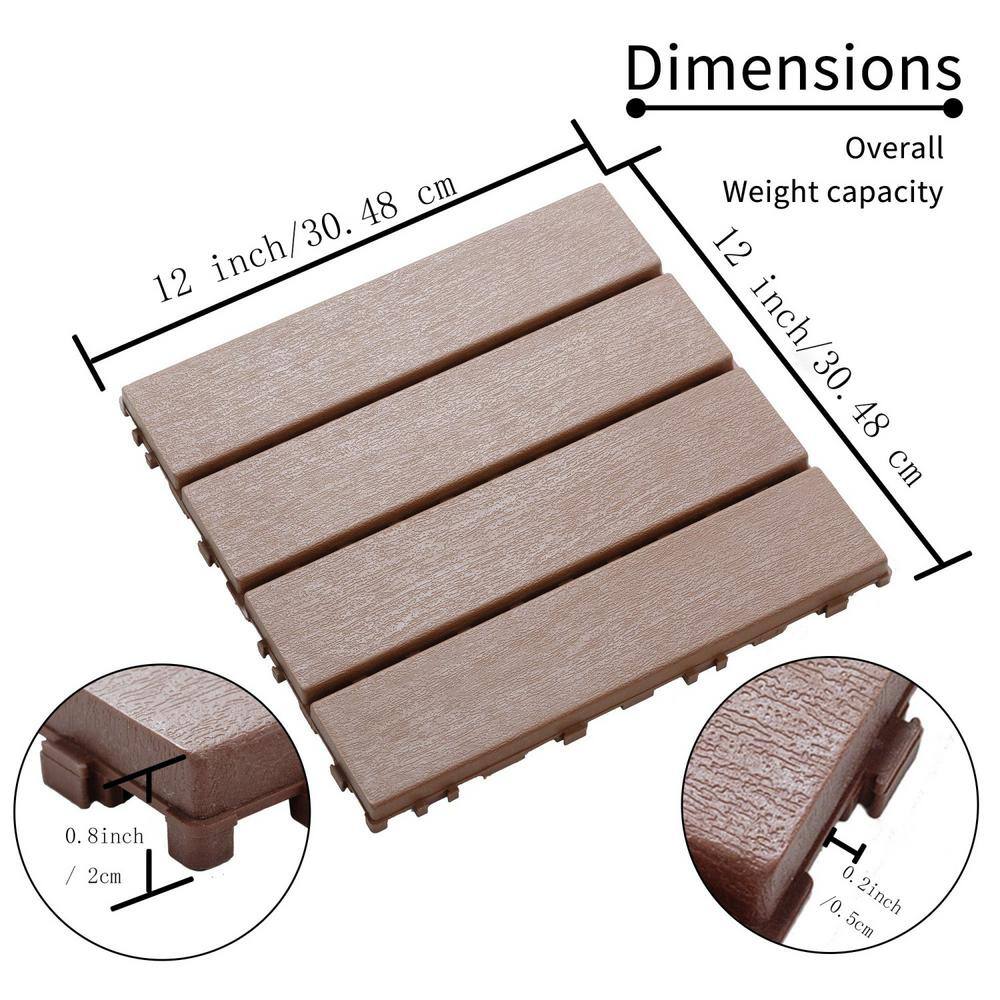 Tidoin Outdoor 1 ft. x 1 ft. Composite Interlocking Tile Deck Tile in Brown(44 Per Box)