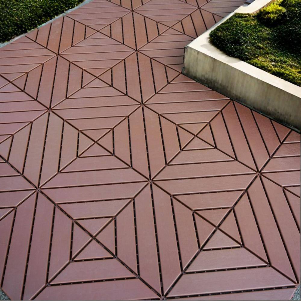 Tidoin Outdoor 1 ft. x 1 ft. Composite Interlocking Tile Deck Tile in Brown(27 Per Box)