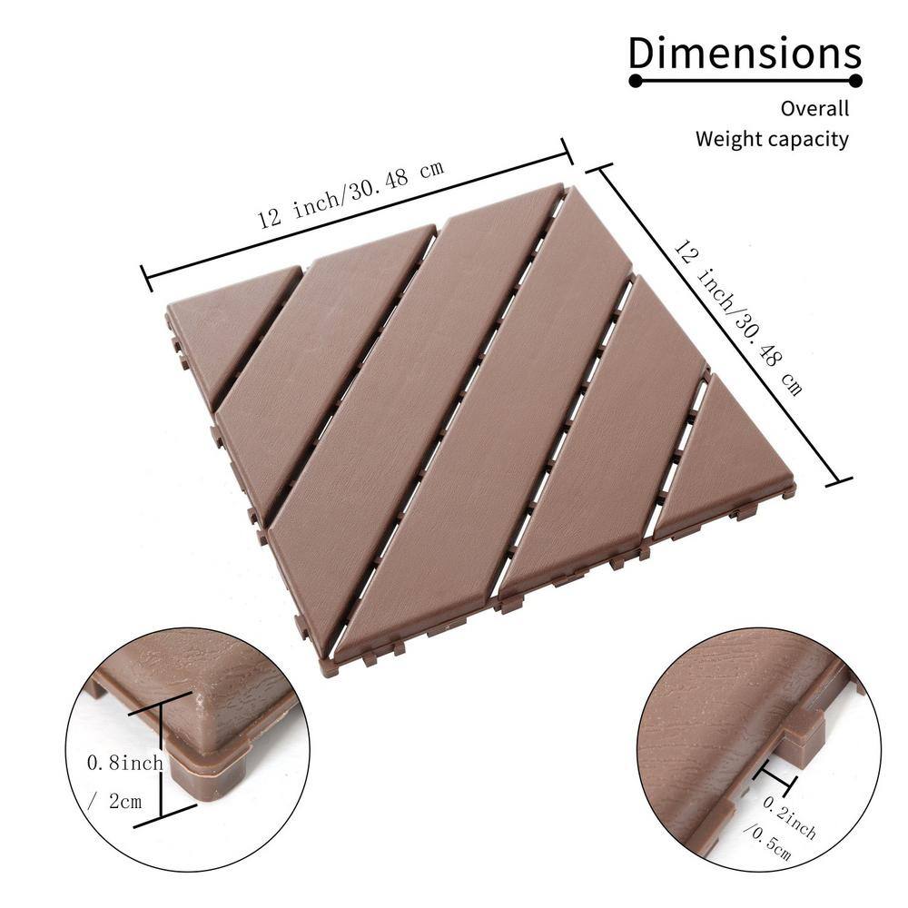 Tidoin Outdoor 1 ft. x 1 ft. Composite Interlocking Tile Deck Tile in Brown(27 Per Box)