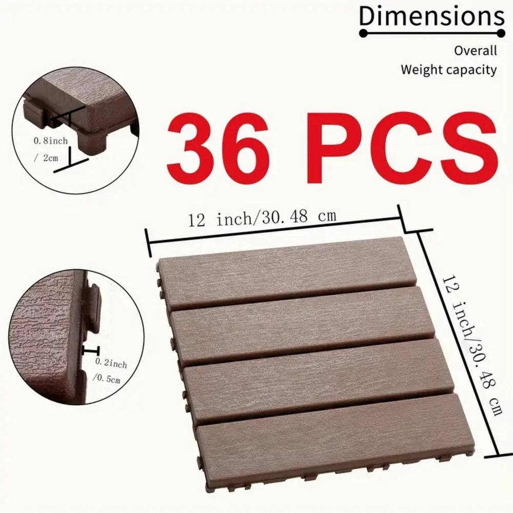 Tidoin Outdoor 1 ft. x 1 ft. Composite Interlocking Tile Deck Tile in Brown(36 Per Box)