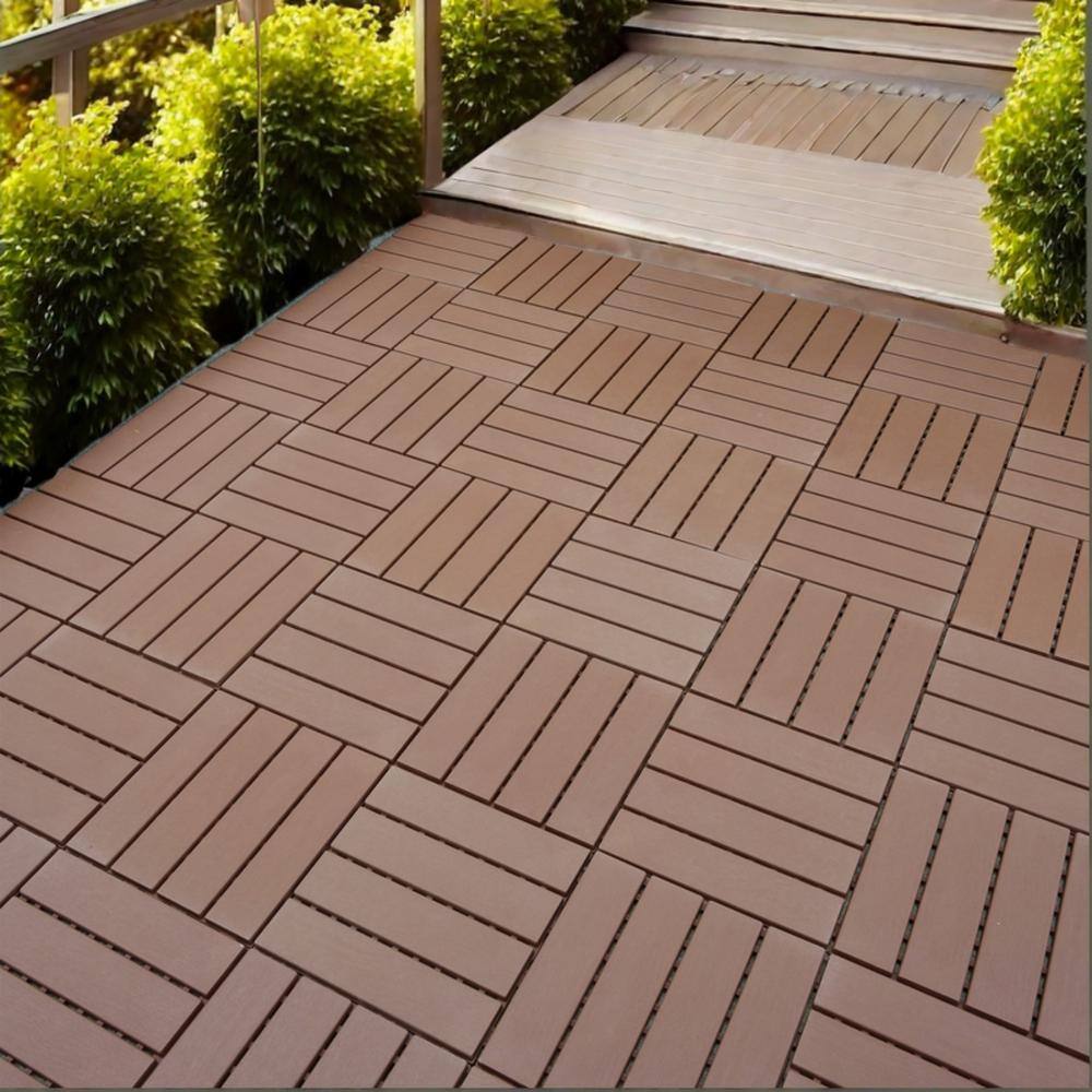 Tidoin Outdoor 1 ft. x 1 ft. Composite Interlocking Tile Deck Tile in Brown(27 Per Box)