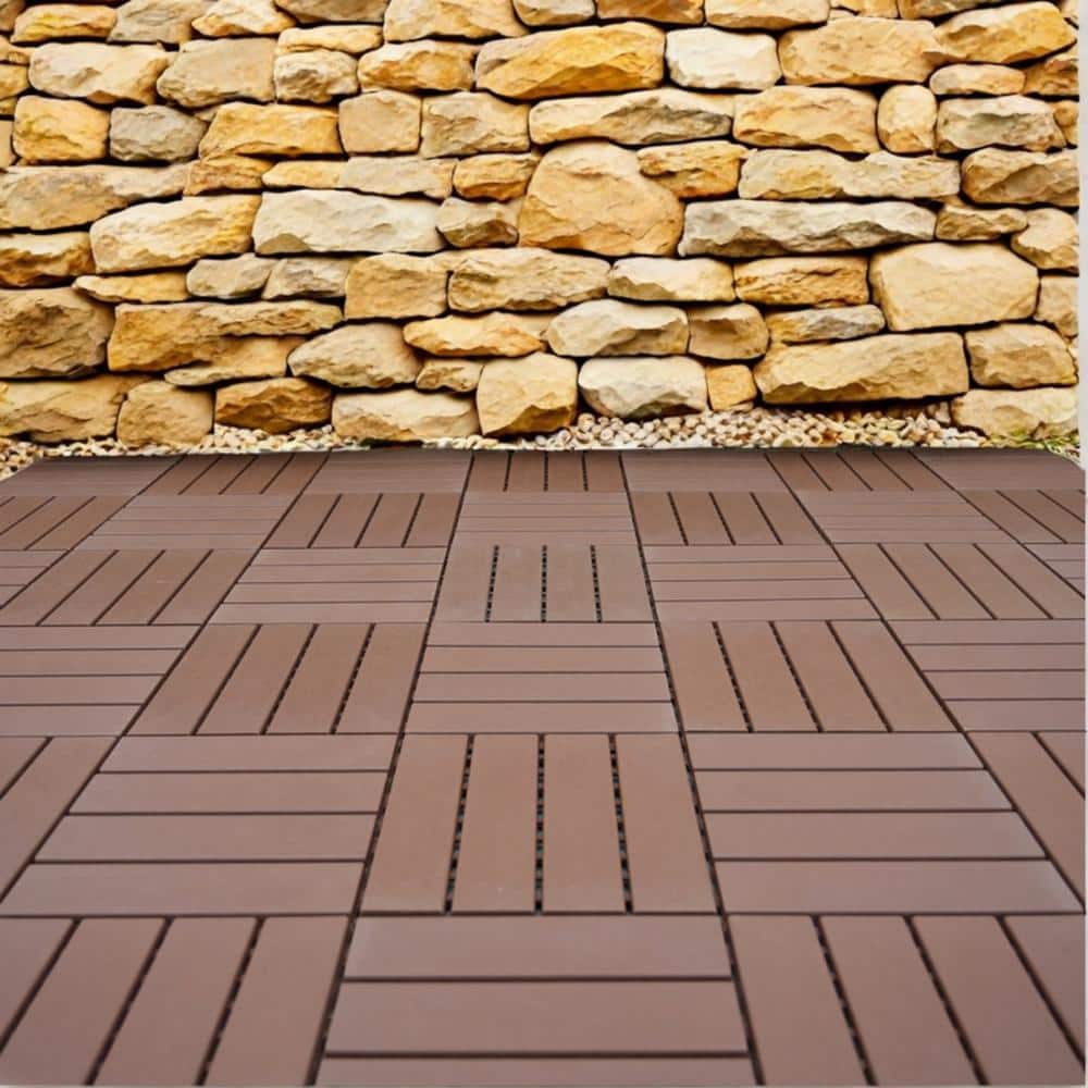 Tidoin Outdoor 1 ft. x 1 ft. Composite Interlocking Tile Deck Tile in Brown(27 Per Box)