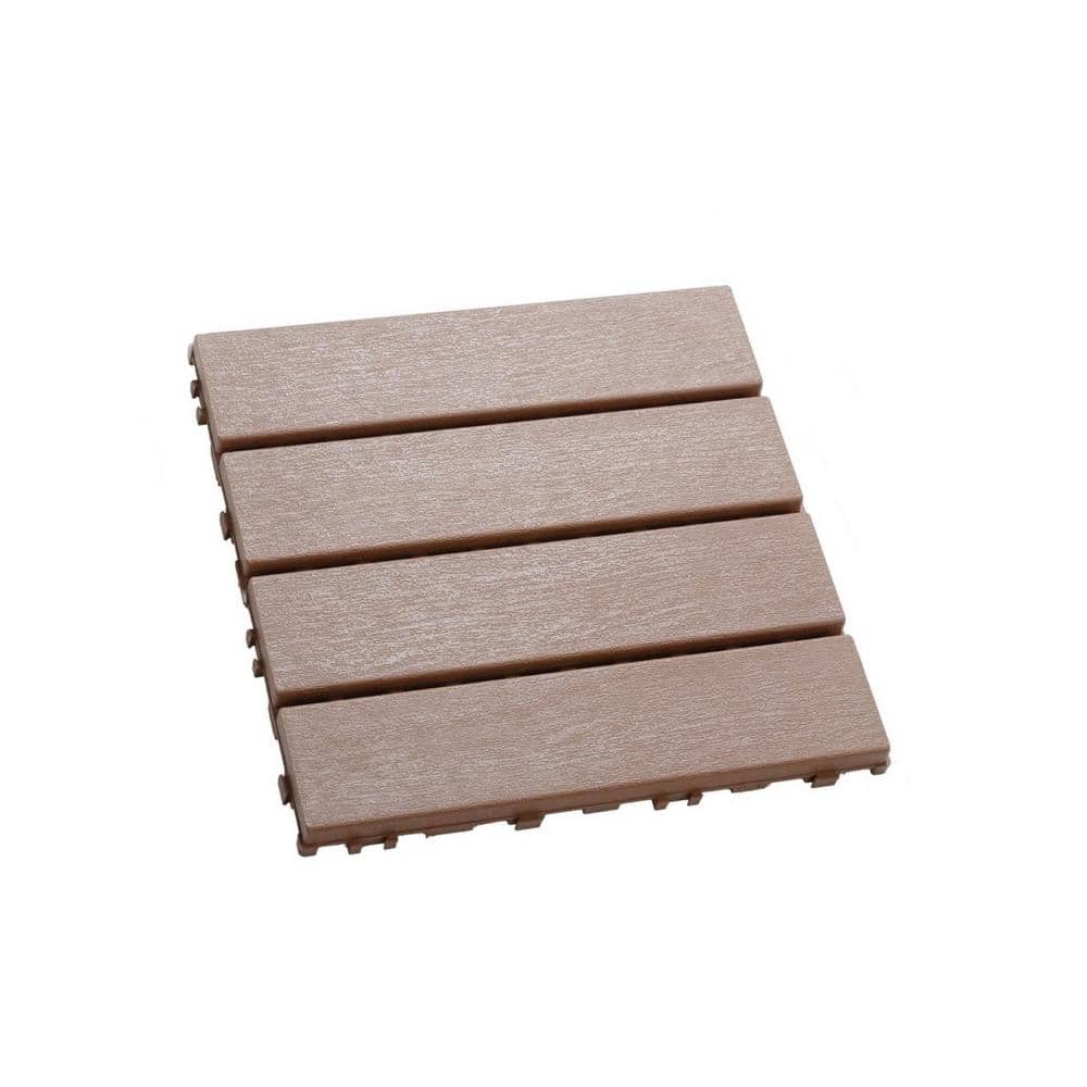 Tidoin Outdoor 1 ft. x 1 ft. Composite Interlocking Tile Deck Tile in Brown(27 Per Box)