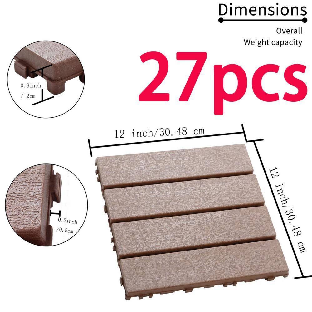 Tidoin Outdoor 1 ft. x 1 ft. Composite Interlocking Tile Deck Tile in Brown(27 Per Box)
