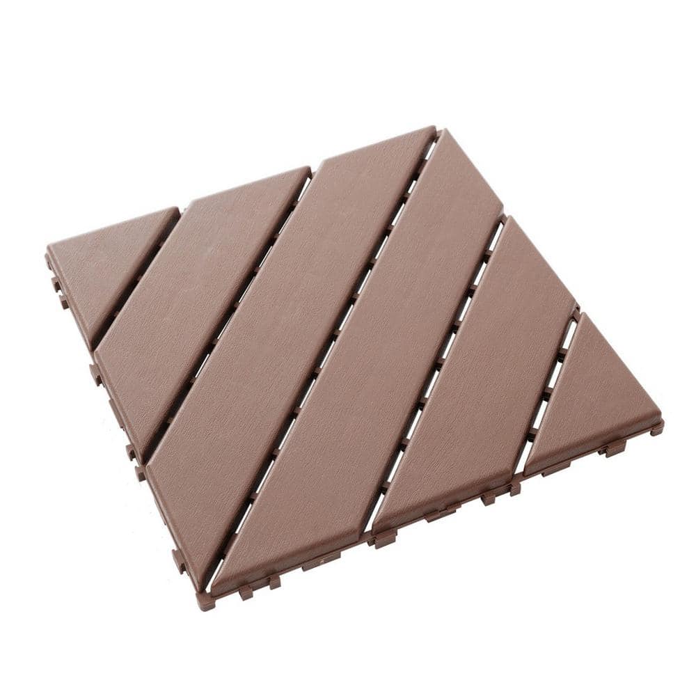 Tidoin Outdoor 1 ft. x 1 ft. Composite Interlocking Tile Deck Tile in Brown(27 Per Box)