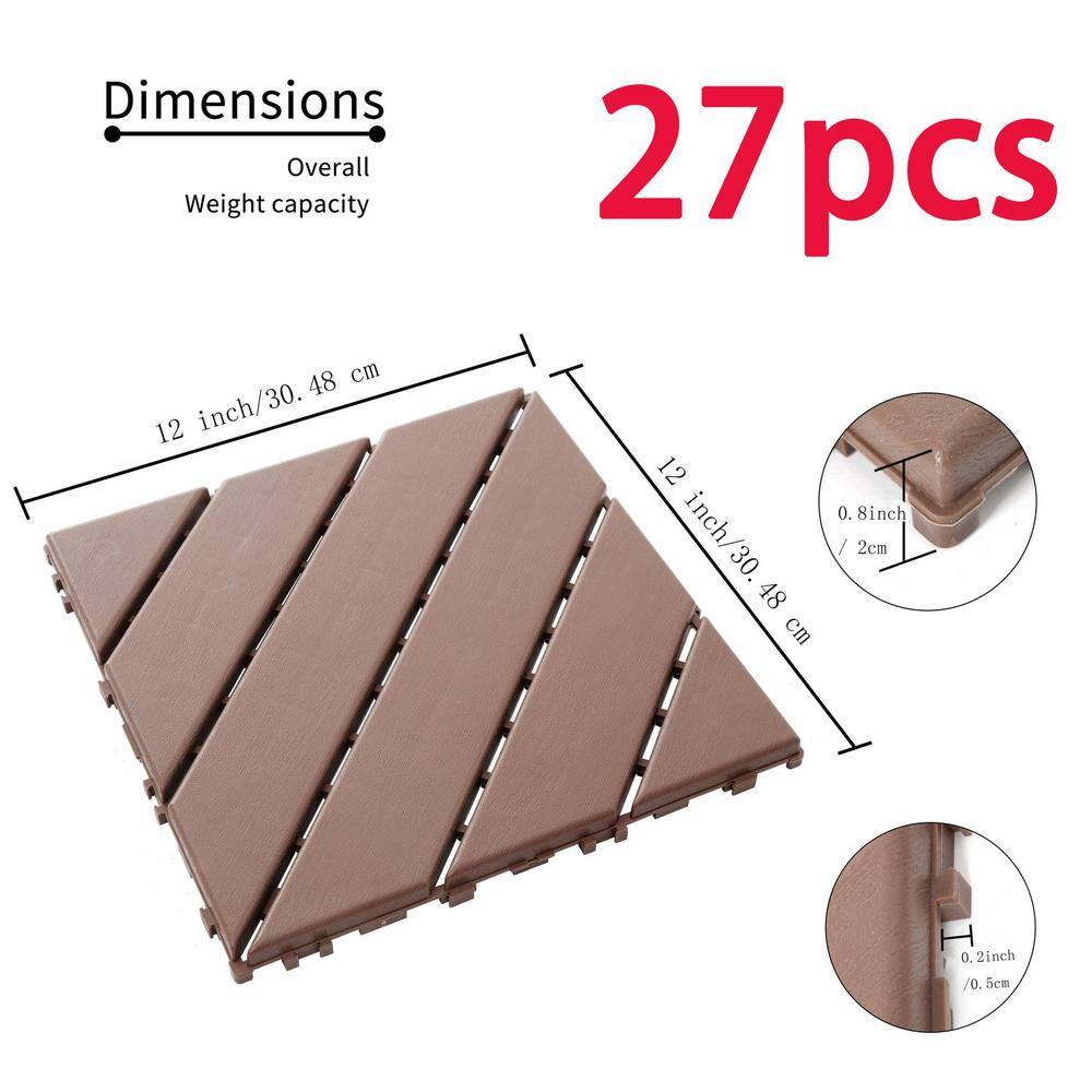 Tidoin Outdoor 1 ft. x 1 ft. Composite Interlocking Tile Deck Tile in Brown(27 Per Box)