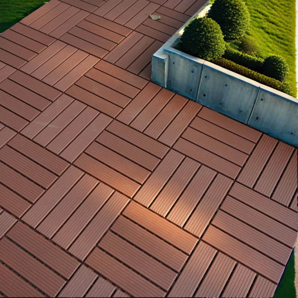 Tidoin Outdoor 1 ft. x 1 ft. Composite Interlocking Tile Deck Tile in Brown(27 Per Box)