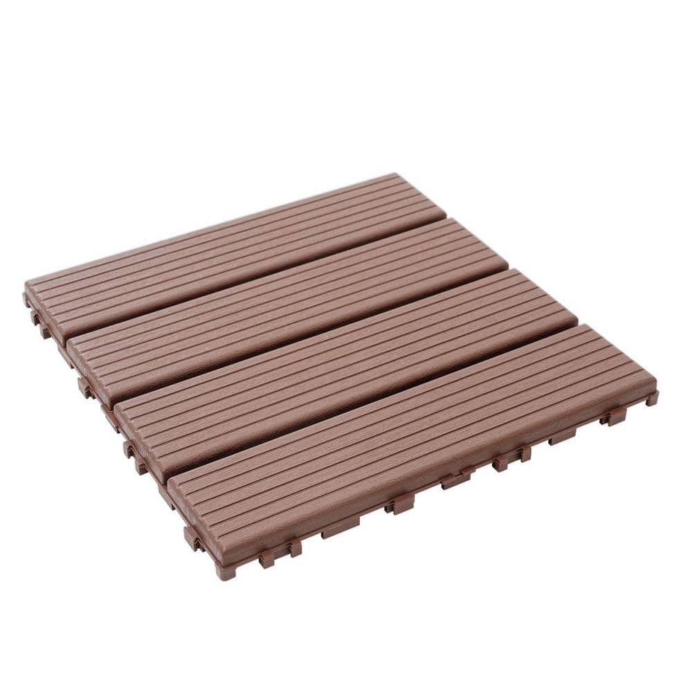 Tidoin Outdoor 1 ft. x 1 ft. Composite Interlocking Tile Deck Tile in Brown(27 Per Box)