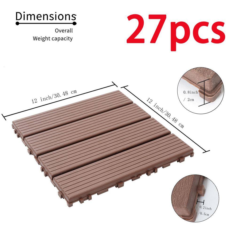 Tidoin Outdoor 1 ft. x 1 ft. Composite Interlocking Tile Deck Tile in Brown(27 Per Box)