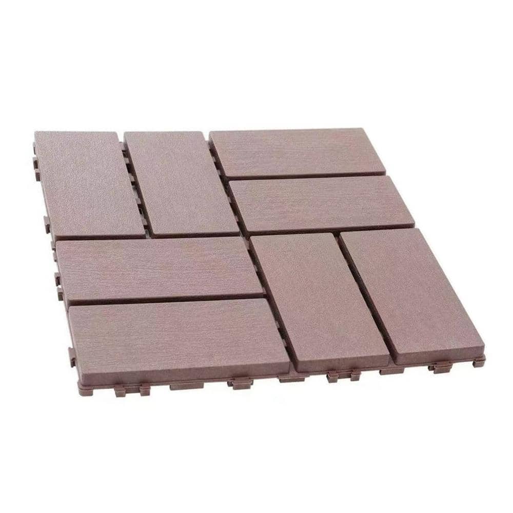 Tidoin Outdoor 1 ft. x 1 ft. Composite Interlocking Tile Deck Tile in Brown(27 Per Box)