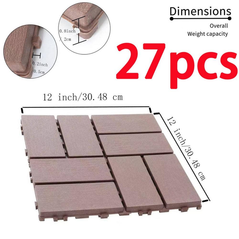 Tidoin Outdoor 1 ft. x 1 ft. Composite Interlocking Tile Deck Tile in Brown(27 Per Box)