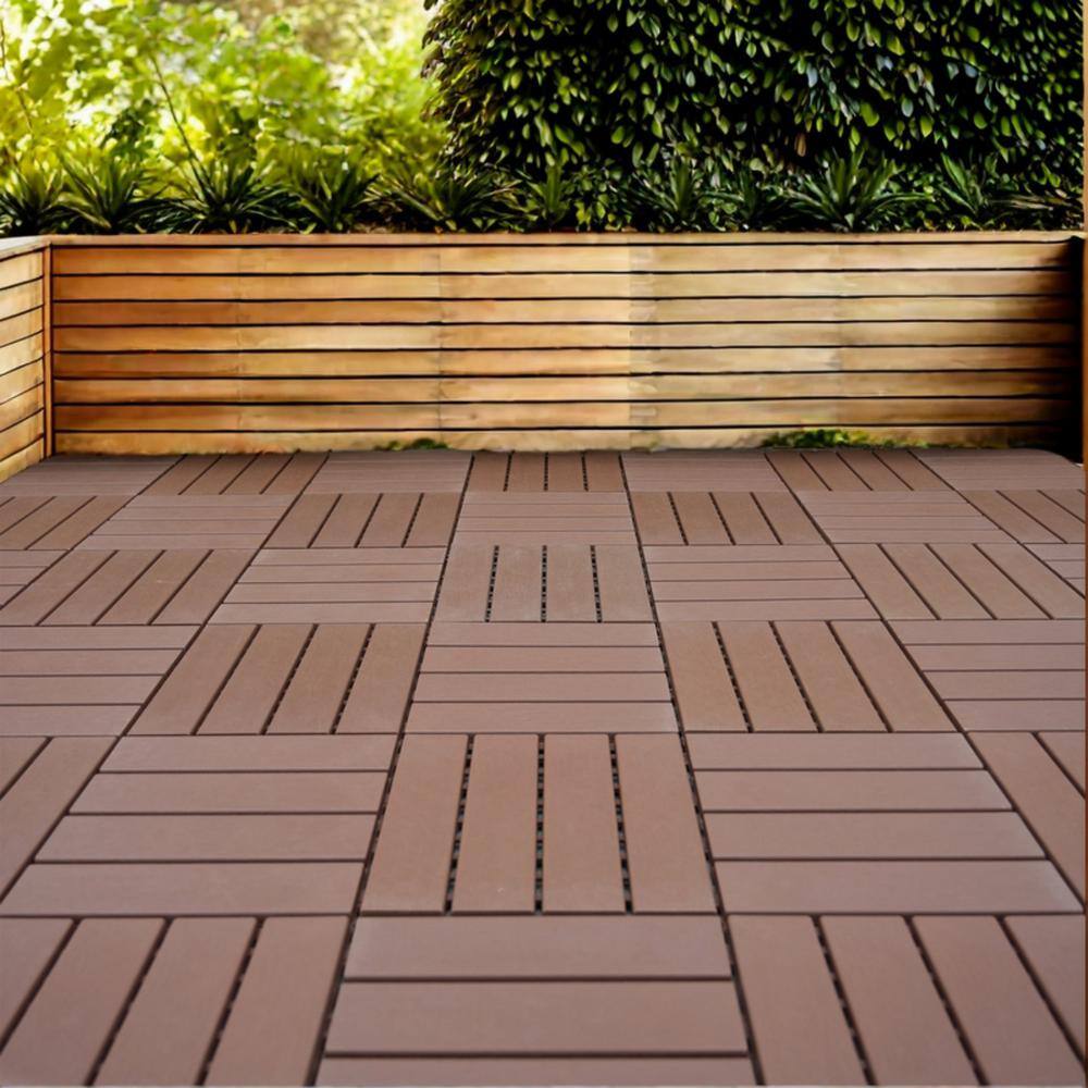 Tidoin Outdoor 1 ft. x 1 ft. Composite Interlocking Tile Deck Tile in Brown(54 Per Box)