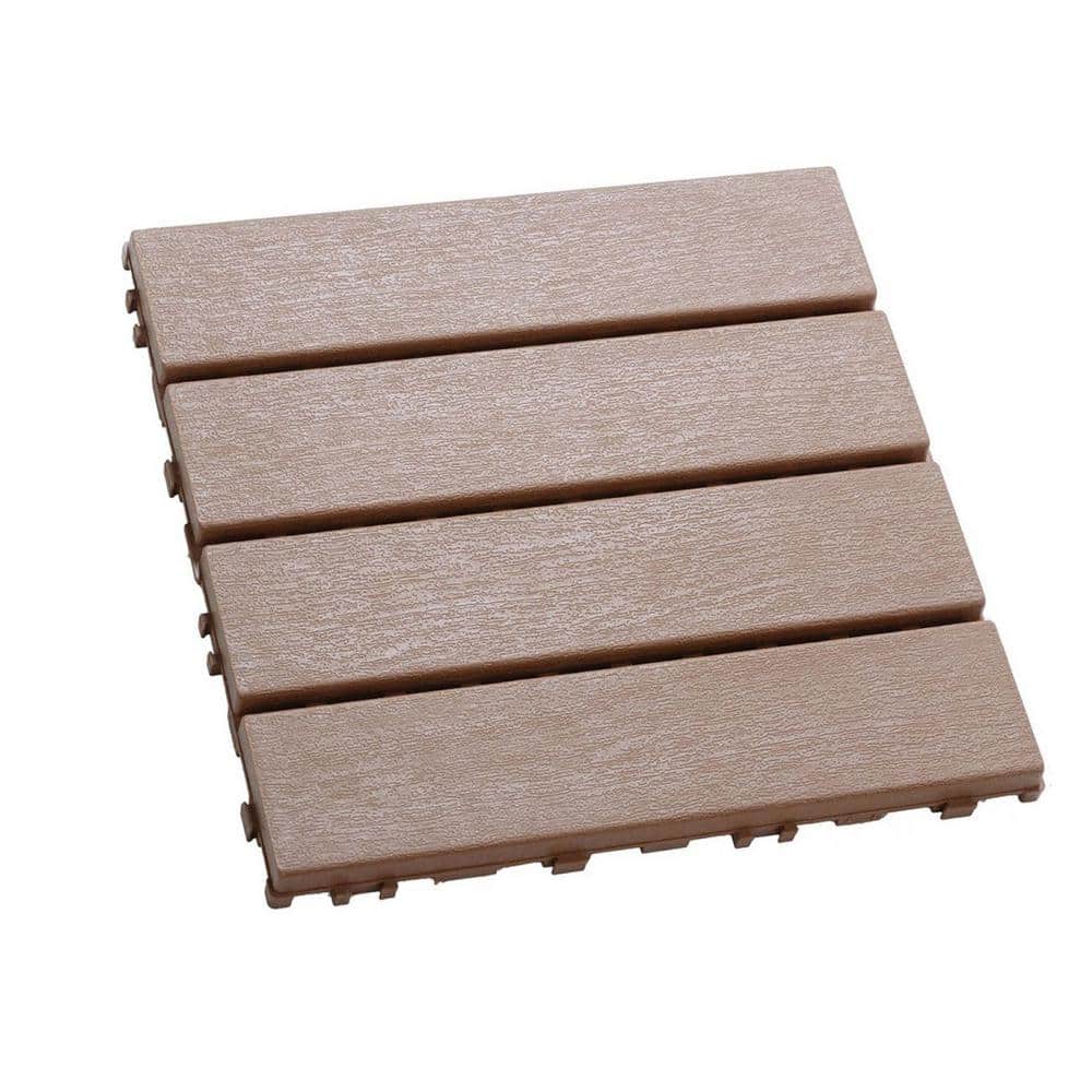 Tidoin Outdoor 1 ft. x 1 ft. Composite Interlocking Tile Deck Tile in Brown(54 Per Box)