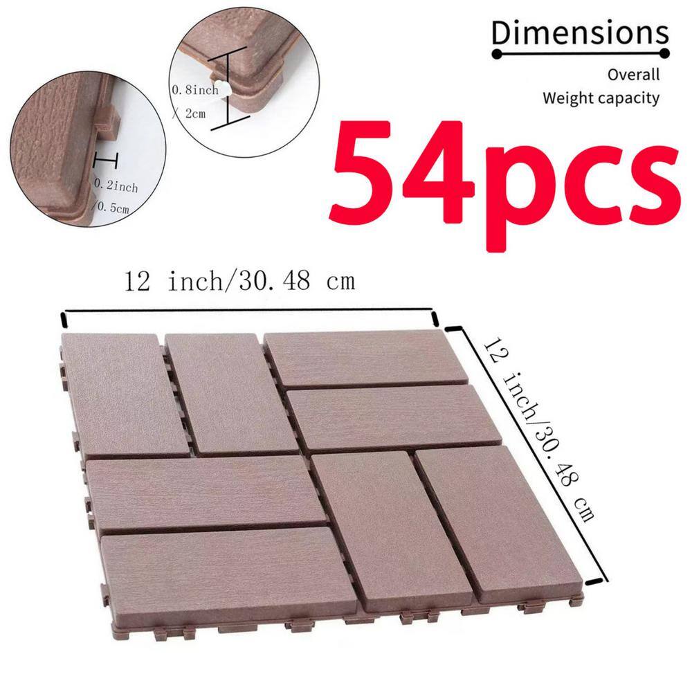 Tidoin Outdoor 1 ft. x 1 ft. Composite Interlocking Tile Deck Tile in Brown(54 Per Box)