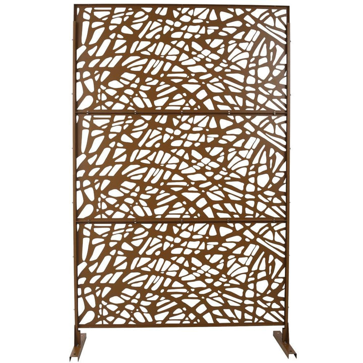 Tidoin 6.3 ft. x 4 ft. Brown Steel Freestanding Flat Flat Top Decorative Privacy Screen Metal Fence Panel