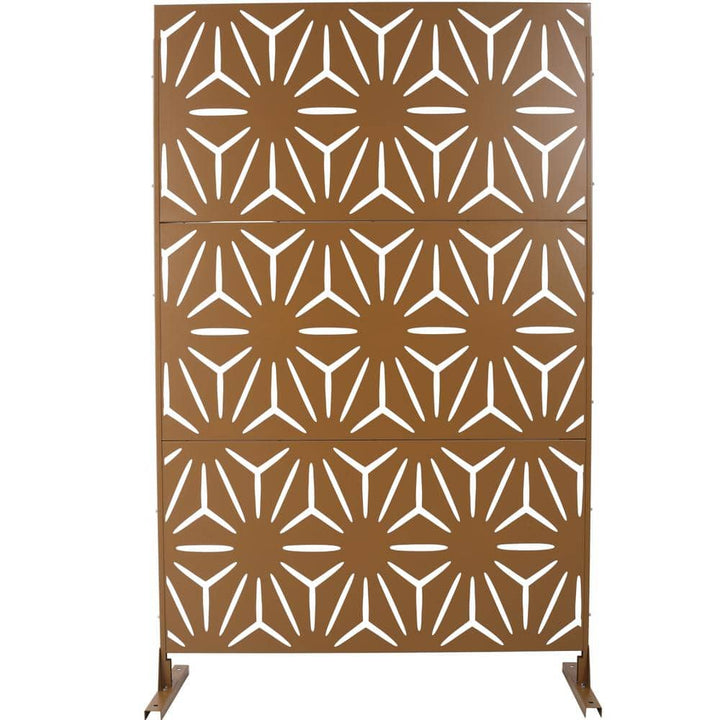 Tidoin 6.3 ft. x 4 ft. Brown Steel Freestanding Flat Flat Top Decorative Privacy Screen Metal Fence Panel