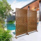 Tidoin 6.3 ft. x 4 ft. Brown Steel Freestanding Flat Flat Top Decorative Privacy Screen Metal Fence Panel