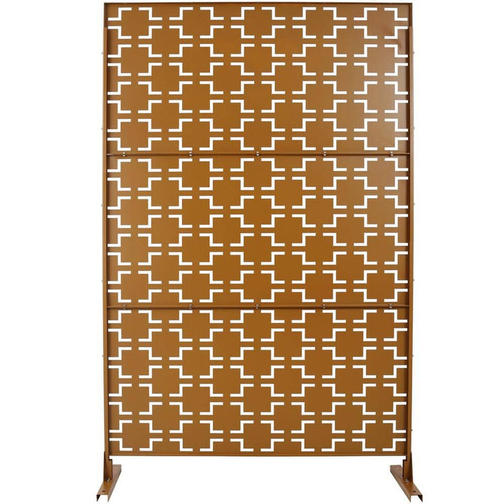 Tidoin 6.3 ft. x 4 ft. Brown Steel Freestanding Flat Flat Top Decorative Privacy Screen Metal Fence Panel