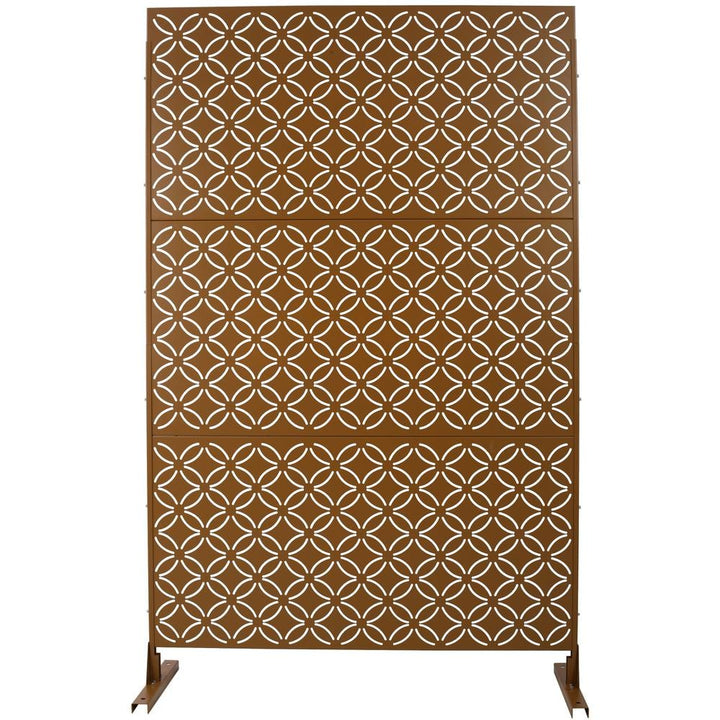 Tidoin 6.3 ft. x 4 ft. Brown Steel Freestanding Flat Flat Top Decorative Privacy Screen Metal Fence Panel