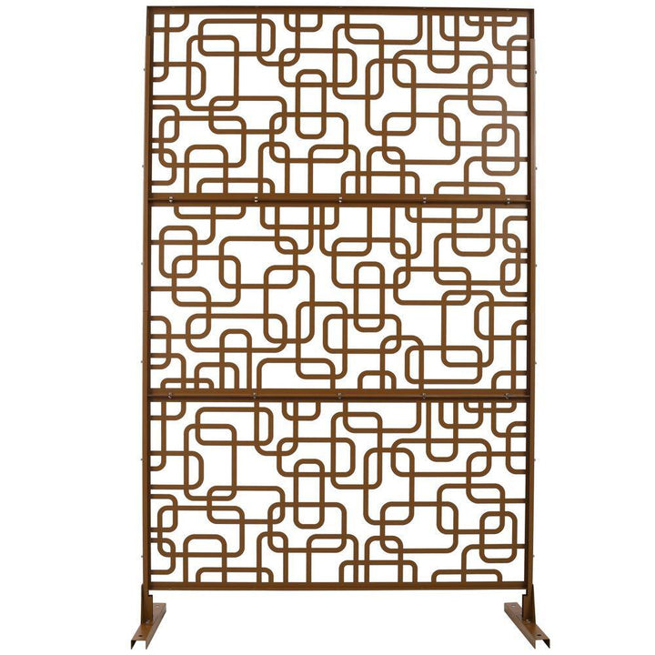 Tidoin 6.3 ft. x 4 ft. Brown Steel Freestanding Flat Flat Top Decorative Privacy Screen Metal Fence Panel