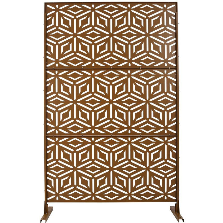 Tidoin 6.3 ft. x 4 ft. Brown Steel Freestanding Flat Flat Top Decorative Privacy Screen Metal Fence Panel