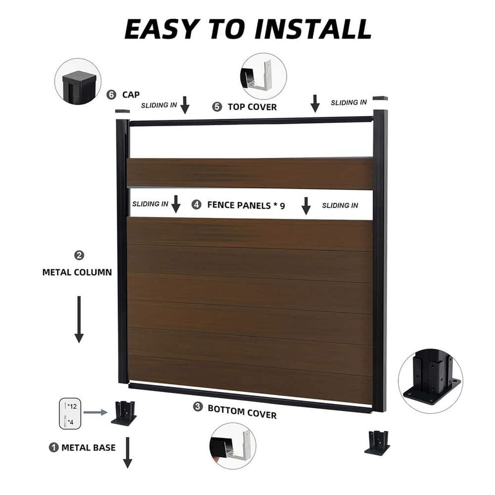 mondaria Outdoor 6 ft. H x 6 ft. W Brown Composite Fence Panel (10-Pack) with 2-Columns Garden Fence Board
