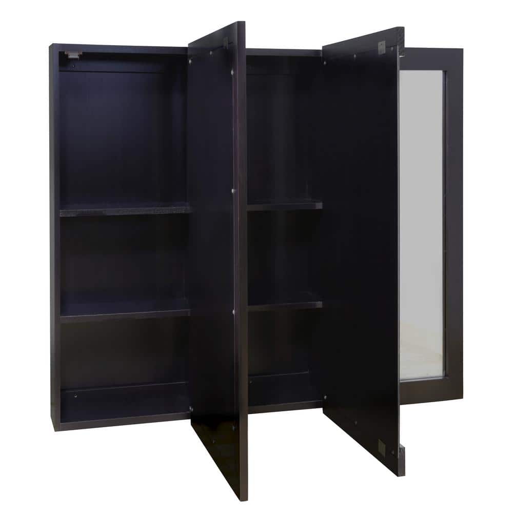 Design House Ventura 36 in. W x 30 in. H x 6 in. D Framed Tri-View Surface-Mount Bathroom Medicine Cabinet in Espresso
