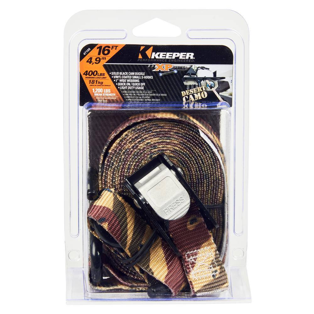 Keeper 16 ft. x 1 in. Cam Buckle Tie-Down, 400 lbs Working Load, Desert Camo