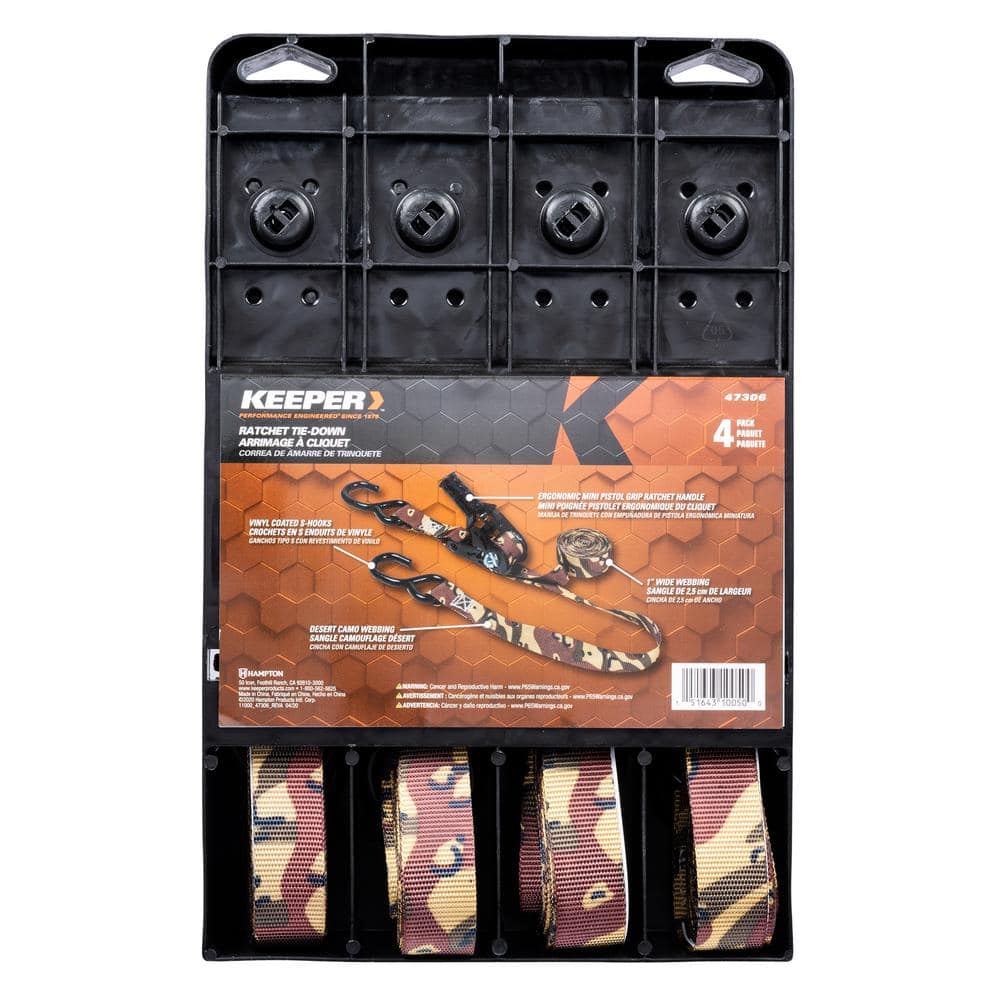 Keeper 1 in. x 12 ft. Desert Camo Ratchet Tie-Down Straps (4-Pack)