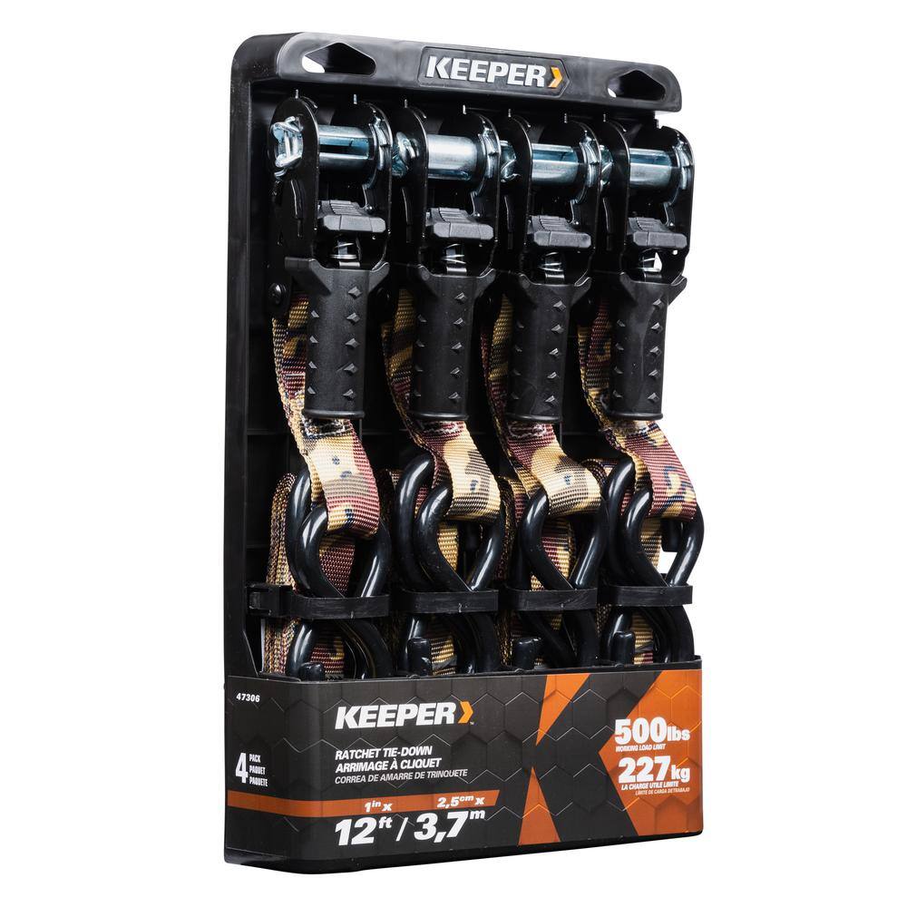 Keeper 1 in. x 12 ft. Desert Camo Ratchet Tie-Down Straps (4-Pack)