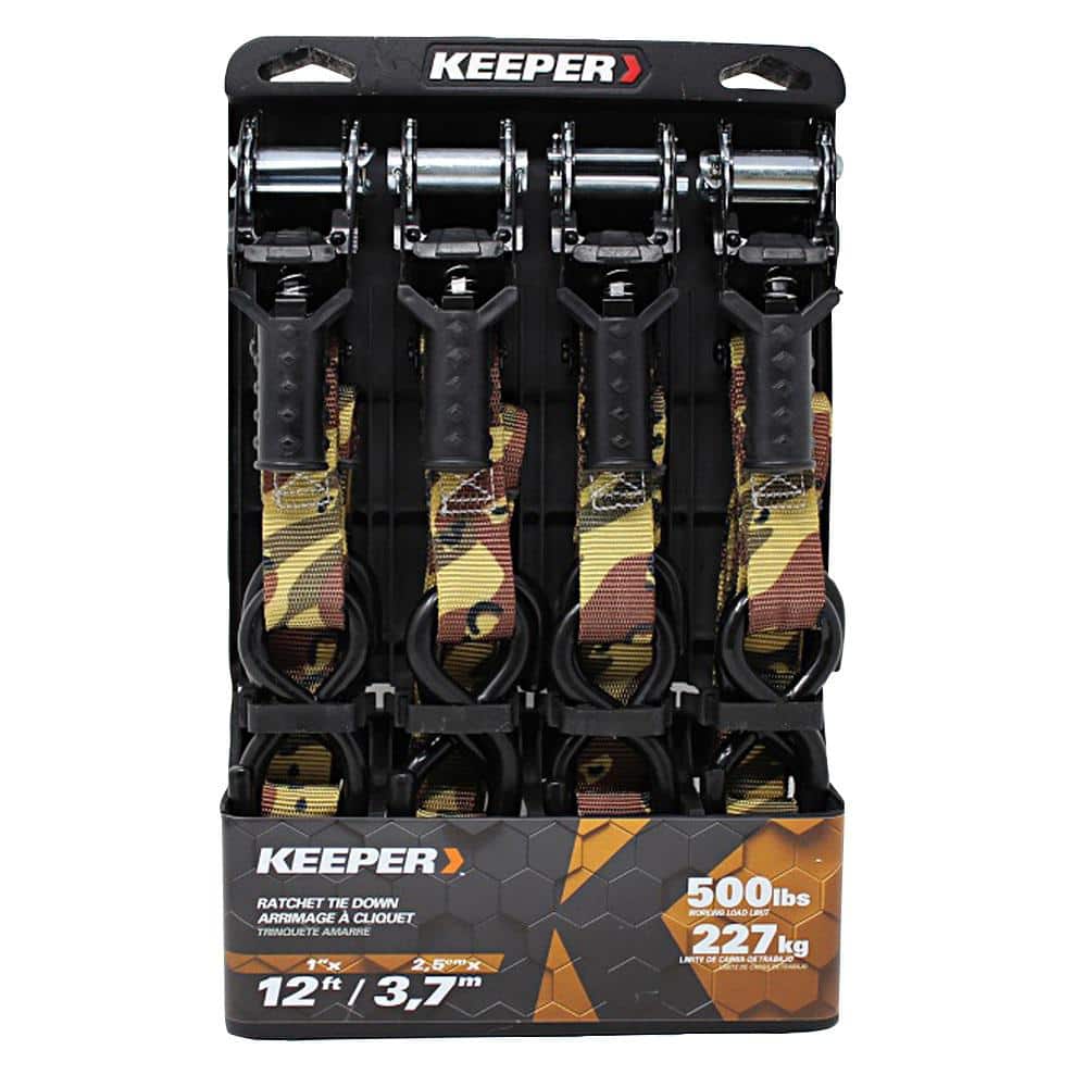 Keeper 1 in. x 12 ft. Desert Camo Ratchet Tie-Down Straps (4-Pack)