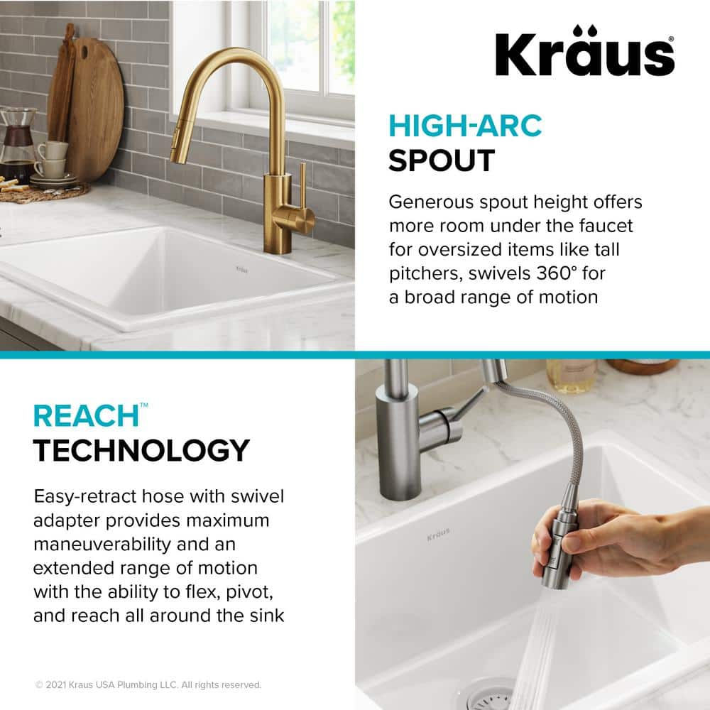 KRAUS Oletto Single-Handle Pull-Down Sprayer Kitchen Faucet in Brushed Brass (Gold)