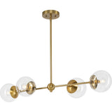 Progress Lighting Atwell Collection 40 in. 4-Light Brushed Bronze Mid-Century Modern Island Light Chandelier with Clear Glass Shade