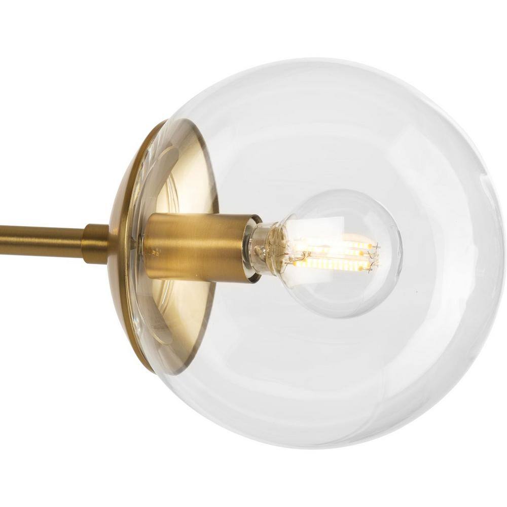 Progress Lighting Atwell Collection 40 in. 4-Light Brushed Bronze Mid-Century Modern Island Light Chandelier with Clear Glass Shade