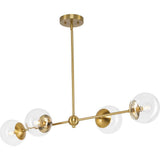 Progress Lighting Atwell Collection 40 in. 4-Light Brushed Bronze Mid-Century Modern Island Light Chandelier with Clear Glass Shade