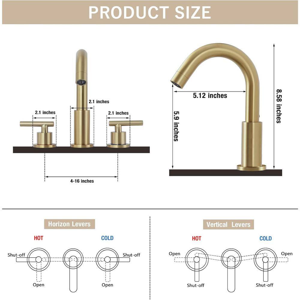 Lukvuzo Brushed Gold Double Handle Widespread Bathroom Faucet