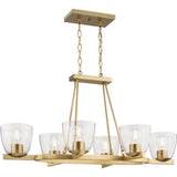 Progress Lighting Tamassee Collection 6-Light Brushed Gold Updated Traditional Linear Chandelier with Clear Glass Shades for Dining Room