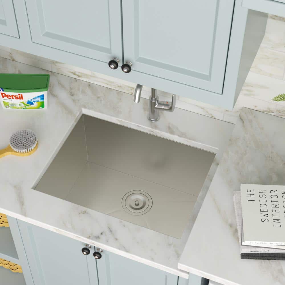 Logmey 23 in. x 18 in. x 12 in. Undermount Single Bowl Stainless Steel Utility Sink with Strainer