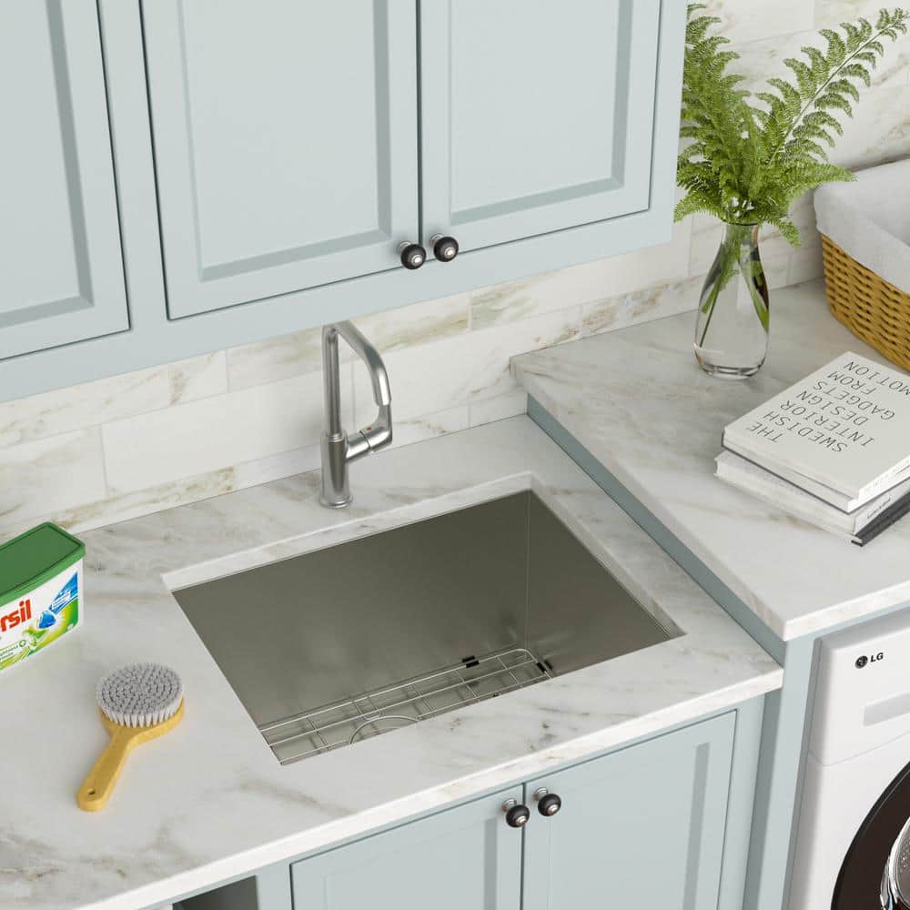 Logmey 23 in. x 18 in. x 12 in. Undermount Single Bowl Stainless Steel Utility Sink with Strainer