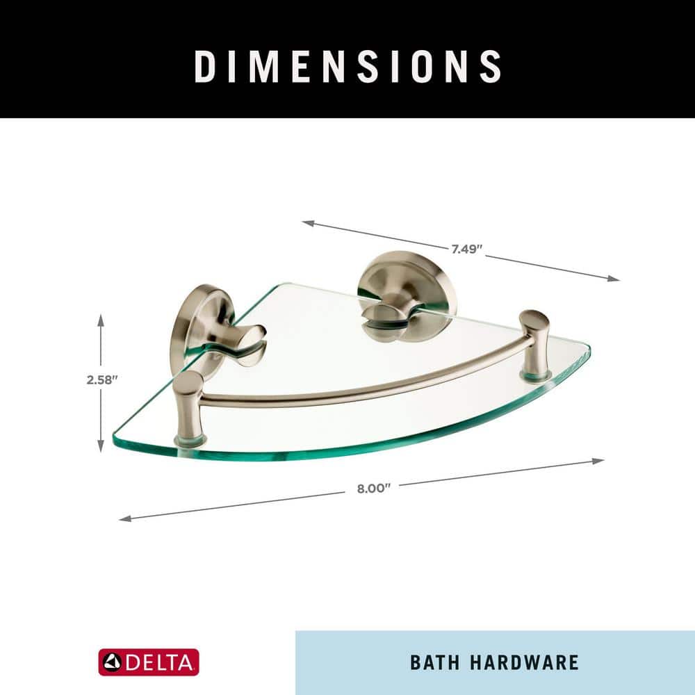 Delta Extensions 8 in. Glass Corner Shelf with Rail in Brushed Nickel