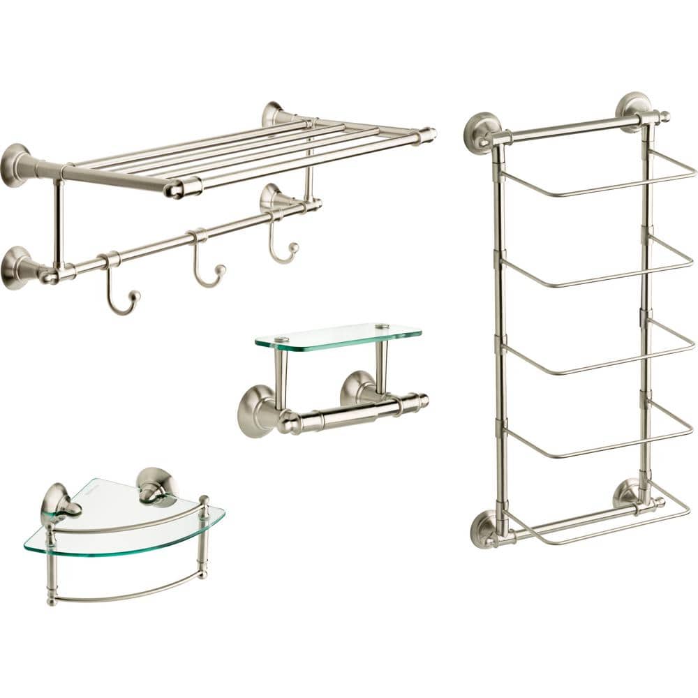 Delta Extensions 8 in. Glass Corner Shelf with Rail in Brushed Nickel