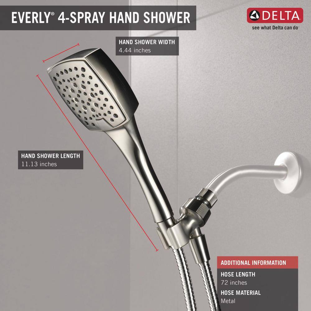 Delta Everly 4-Spray 4.4 in. Single Wall Mount Handheld Shower Head with 72 in. Metal Hose in Brushed Nickel